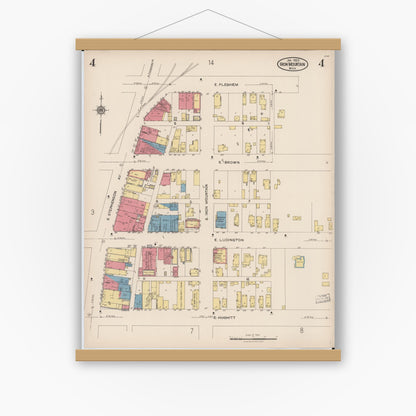 Old map wall art mockup — magnetic wood frame on white wall — Sanborn Fire Insurance Map from Iron Mountain, Dickinson County, Michigan (1923), Sheet #0004