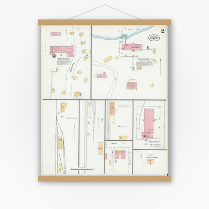 Old map wall art mockup — magnetic wood frame on white wall — Sanborn Fire Insurance Map from Shelby, Cleveland County, North Carolina (1900), Sheet #0002