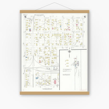 Old map wall art mockup — magnetic wood frame on white wall — Sanborn Fire Insurance Map from Marion, Williamson County, Illinois (1937), Sheet #0006