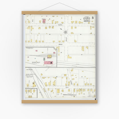 Old map wall art mockup — magnetic wood frame on white wall — Sanborn Fire Insurance Map from Caldwell, Noble County, Ohio (1905), Sheet #0005