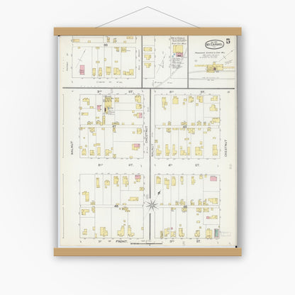 Old map wall art mockup — magnetic wood frame on white wall — Sanborn Fire Insurance Map from Mount Carmel, Wabash County, Illinois (1892), Sheet #0005
