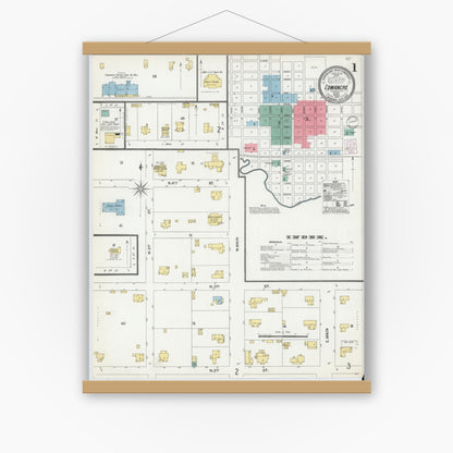 Old map wall art mockup — magnetic wood frame on white wall — Sanborn Fire Insurance Map from Comanche, Comanche County, Texas (1902) - Complete Map Set