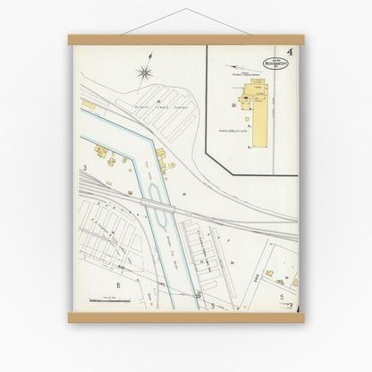 Old map wall art mockup — magnetic wood frame on white wall — Sanborn Fire Insurance Map from Michigan City, La Porte County, Indiana (1899), Sheet #0004