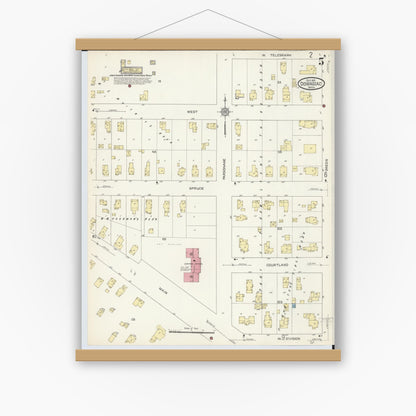 Old map wall art mockup — magnetic wood frame on white wall — Sanborn Fire Insurance Map from Dowagiac, Cass County, Michigan (1913), Sheet #0005