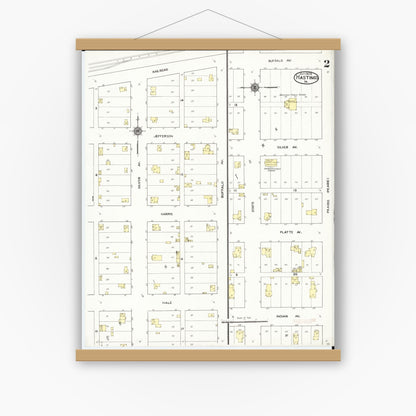 Old map wall art mockup — magnetic wood frame on white wall — Sanborn Fire Insurance Map from Hastings, Mills County, Iowa (1909), Sheet #0002