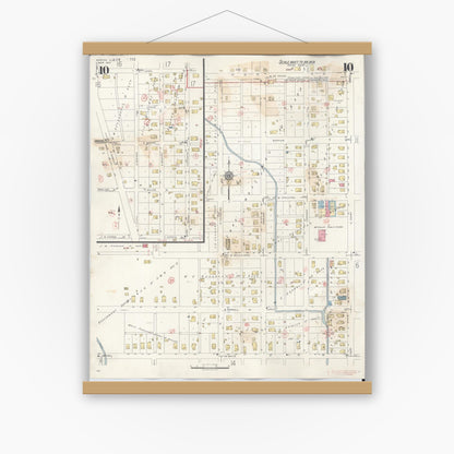 Old map wall art mockup — magnetic wood frame on white wall — Sanborn Fire Insurance Map from Marion, Williamson County, Illinois (1946), Sheet #0010