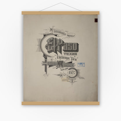 Old map wall art mockup — magnetic wood frame on white wall — Sanborn Fire Insurance Map from El Paso, El Paso County, Texas (1950), Sheet #0001