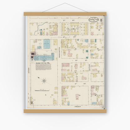 Old map wall art mockup — magnetic wood frame on white wall — Sanborn Fire Insurance Map from Cannelton, Perry County, Indiana (1886), Sheet #0002