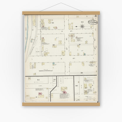 Old map wall art mockup — magnetic wood frame on white wall — Sanborn Fire Insurance Map from Alexandria, Douglas County, Minnesota (1885), Sheet #0003