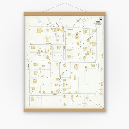 Old map wall art mockup — magnetic wood frame on white wall — Sanborn Fire Insurance Map from Bryan, Brazos County, Texas (1912), Sheet #0015
