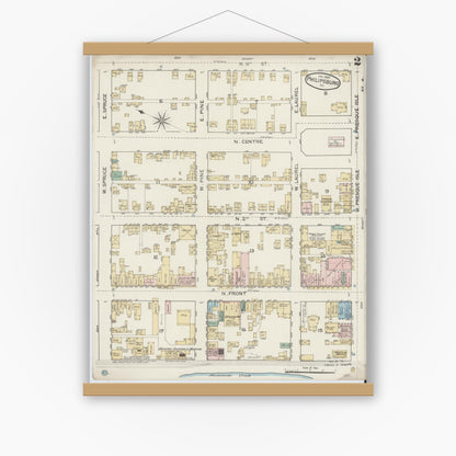 Old map wall art mockup — magnetic wood frame on white wall — Sanborn Fire Insurance Map from Philipsburg, Centre County, Pennsylvania (1887), Sheet #0002
