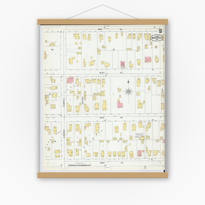 Old map wall art mockup — magnetic wood frame on white wall — Sanborn Fire Insurance Map from Marysville, Union County, Ohio (1901), Sheet #0002