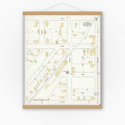 Old map wall art mockup — magnetic wood frame on white wall — Sanborn Fire Insurance Map from Columbus, Colorado County, Texas (1912), Sheet #0005