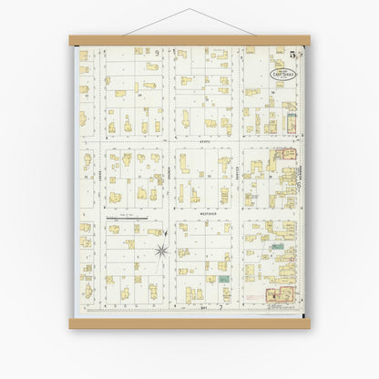 Old map wall art mockup — magnetic wood frame on white wall — Sanborn Fire Insurance Map from East Tawas, Iosco County, Michigan (1898), Sheet #0005