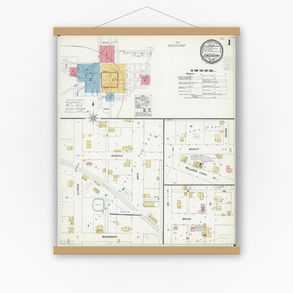 Old map wall art mockup — magnetic wood frame on white wall — Sanborn Fire Insurance Map from Jonesboro, Union County, Illinois (1900) - Complete Map Set