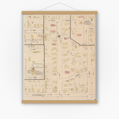 Old map wall art mockup — magnetic wood frame on white wall — Sanborn Fire Insurance Map from Attica, Seneca County, Ohio (1922), Sheet #0002