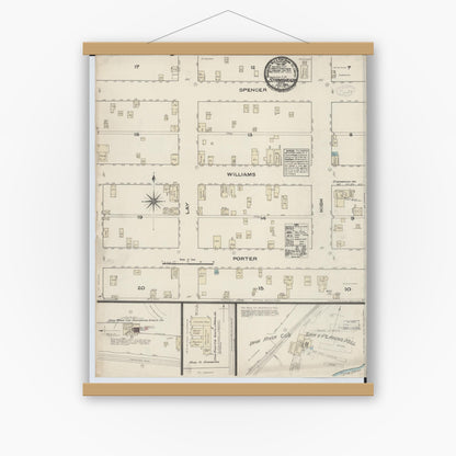 Old map wall art mockup — magnetic wood frame on white wall — Sanborn Fire Insurance Map from Stambaugh, Iron County, Michigan (1884), Sheet #0001