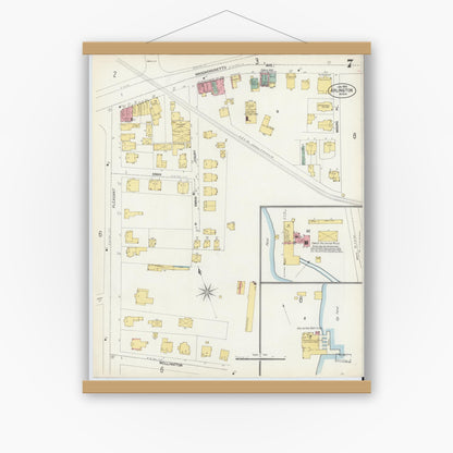 Old map wall art mockup — magnetic wood frame on white wall — Sanborn Fire Insurance Map from Arlington, Middlesex County, Massachusetts (1903), Sheet #0007