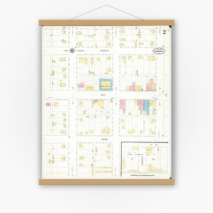 Old map wall art mockup — magnetic wood frame on white wall — Sanborn Fire Insurance Map from Sanborn, O'Brien County, Iowa (1916), Sheet #0002