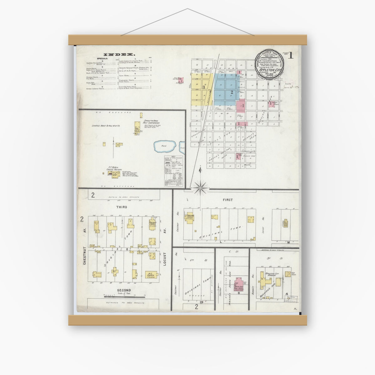 Old map wall art mockup — magnetic wood frame on white wall — Sanborn Fire Insurance Map from Appleton City, Saint Clair County, Missouri (1896) - Complete Map Set