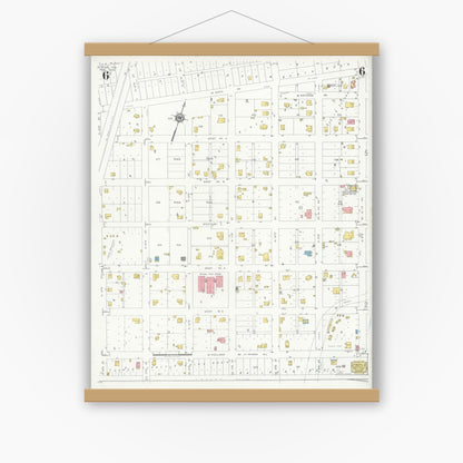 Old map wall art mockup — magnetic wood frame on white wall — Sanborn Fire Insurance Map from Alpine, Brewster County, Texas (1933), Sheet #0006