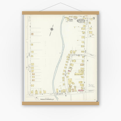 Old map wall art mockup — magnetic wood frame on white wall — Sanborn Fire Insurance Map from Montgomery, Lycoming County, Pennsylvania (1912), Sheet #0003