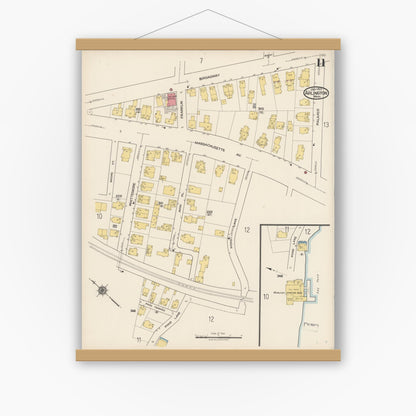 Old map wall art mockup — magnetic wood frame on white wall — Sanborn Fire Insurance Map from Arlington, Middlesex County, Massachusetts (1922), Sheet #0011