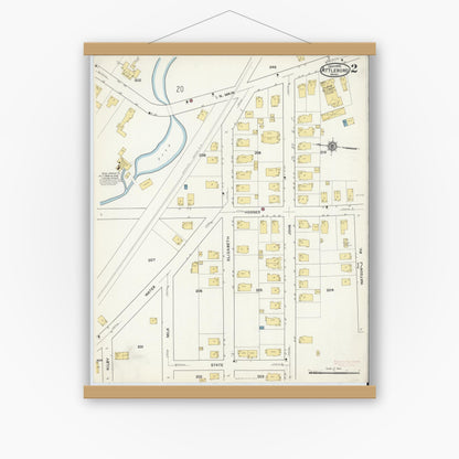 Old map wall art mockup — magnetic wood frame on white wall — Sanborn Fire Insurance Map from Attleboro, Bristol County, Massachusetts (1916) - Complete Map Set