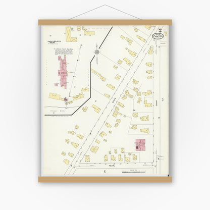 Old map wall art mockup — magnetic wood frame on white wall — Sanborn Fire Insurance Map from Canton, St. Lawrence County, New York (1913) - Complete Map Set