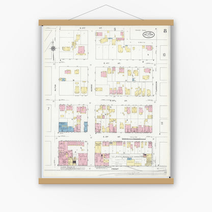 Old map wall art mockup — magnetic wood frame on white wall — Sanborn Fire Insurance Map from Alton, Madison County, Illinois (1909), Sheet #0008