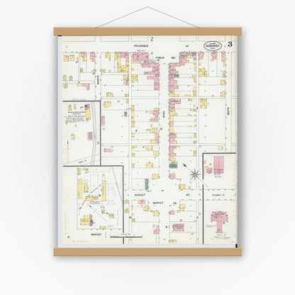 Old map wall art mockup — magnetic wood frame on white wall — Sanborn Fire Insurance Map from Somerset, Perry County, Ohio (1901), Sheet #0003