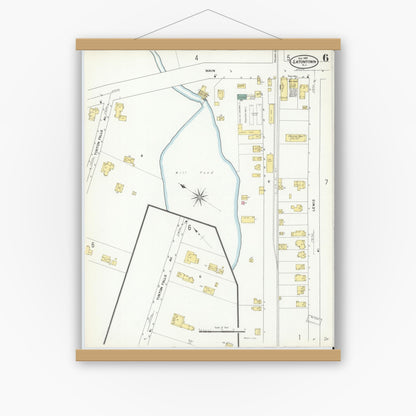Old map wall art mockup — magnetic wood frame on white wall — Sanborn Fire Insurance Map from Eatontown, Monmouth County, New Jersey (1909), Sheet #0006