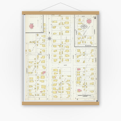 Old map wall art mockup — magnetic wood frame on white wall — Sanborn Fire Insurance Map from Kenton, Hardin County, Ohio (1902), Sheet #0002