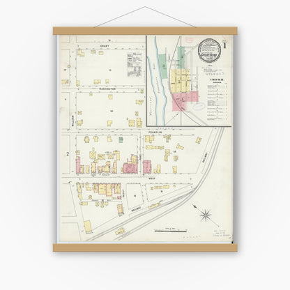 Old map wall art mockup — magnetic wood frame on white wall — Sanborn Fire Insurance Map from Great Bend, Susquehanna County, Pennsylvania (1897), Sheet #0001
