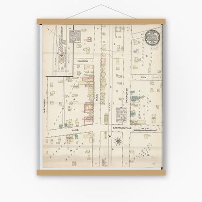 Old map wall art mockup — magnetic wood frame on white wall — Sanborn Fire Insurance Map from Coopersville, Ottawa County, Michigan (1883), Sheet #0001