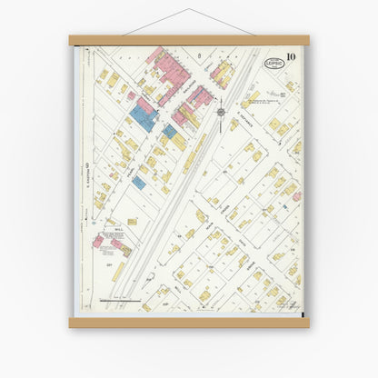 Old map wall art mockup — magnetic wood frame on white wall — Sanborn Fire Insurance Map from Leipsic, Putnam County, Ohio (1916), Sheet #0010