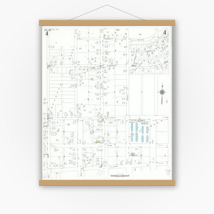 Old map wall art mockup — magnetic wood frame on white wall — Sanborn Fire Insurance Map from New Boston, Bowie County, Texas (1952), Sheet #0004