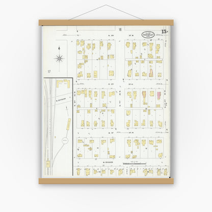 Old map wall art mockup — magnetic wood frame on white wall — Sanborn Fire Insurance Map from Faribault, Rice County, Minnesota (1909), Sheet #0015