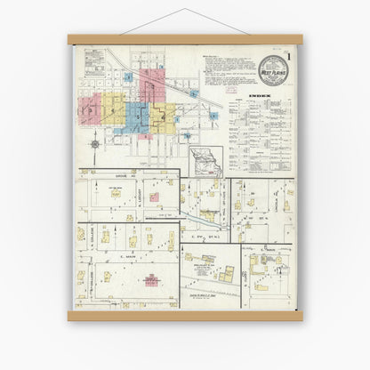 Old map wall art mockup — magnetic wood frame on white wall — Sanborn Fire Insurance Map from West Plains, Howell County, Missouri (1914) - Complete Map Set