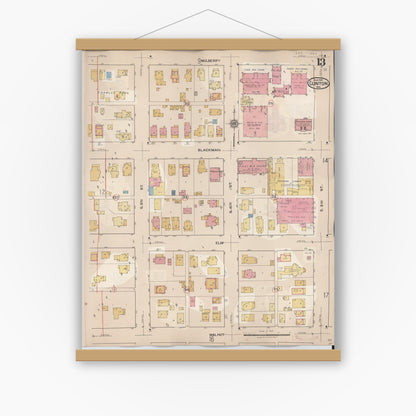 Old map wall art mockup — magnetic wood frame on white wall — Sanborn Fire Insurance Map from Clinton, Vermillion County, Indiana (1947), Sheet #0013