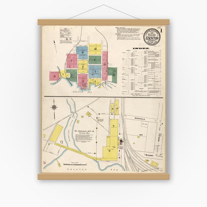 Old map wall art mockup — magnetic wood frame on white wall — Sanborn Fire Insurance Map from Edenton, Chowan County, North Carolina (1910), Sheet #0001