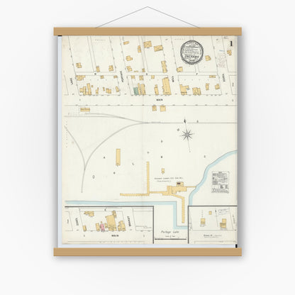 Old map wall art mockup — magnetic wood frame on white wall — Sanborn Fire Insurance Map from Onekama, Manistee County, Michigan (1900) - Complete Map Set