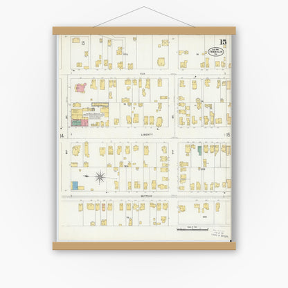 Old map wall art mockup — magnetic wood frame on white wall — Sanborn Fire Insurance Map from Franklin, Venango County, Pennsylvania (1906), Sheet #0015