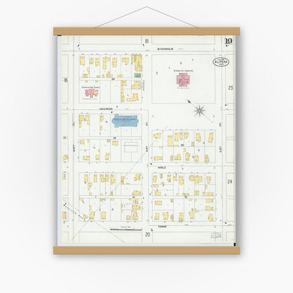 Old map wall art mockup — magnetic wood frame on white wall — Sanborn Fire Insurance Map from Alpena, Alpena County, Michigan (1901), Sheet #0019