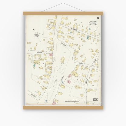 Old map wall art mockup — magnetic wood frame on white wall — Sanborn Fire Insurance Map from Ipswich, Essex County, Massachusetts (1892), Sheet #0003