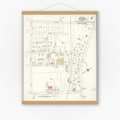 Old map wall art mockup — magnetic wood frame on white wall — Sanborn Fire Insurance Map from Chatham, Morris County, New Jersey (1921), Sheet #0004