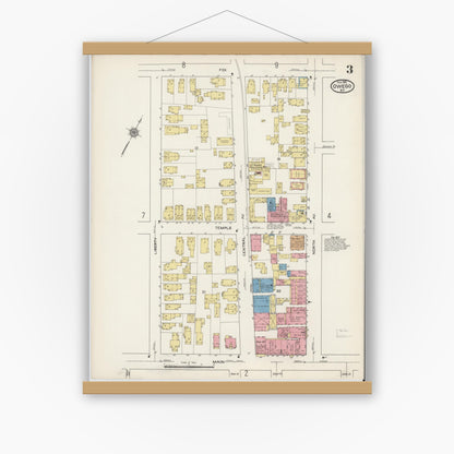 Old map wall art mockup — magnetic wood frame on white wall — Sanborn Fire Insurance Map from Owego, Tioga County, New York (1915), Sheet #0003