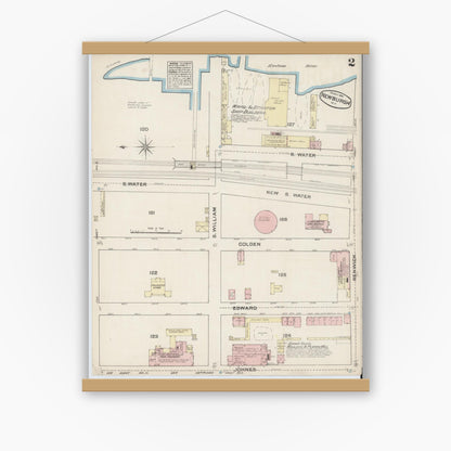 Old map wall art mockup — magnetic wood frame on white wall — Sanborn Fire Insurance Map from Newburgh, Orange County, New York (1884), Sheet #0002