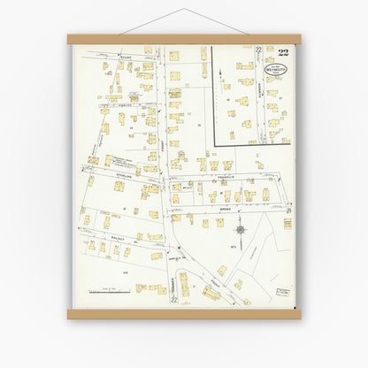 Old map wall art mockup — magnetic wood frame on white wall — Sanborn Fire Insurance Map from Weymouth, Norfolk County, Massachusetts (1910), Sheet #0022