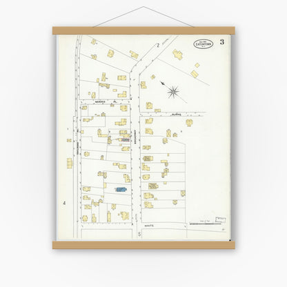 Old map wall art mockup — magnetic wood frame on white wall — Sanborn Fire Insurance Map from Eatontown, Monmouth County, New Jersey (1909), Sheet #0003